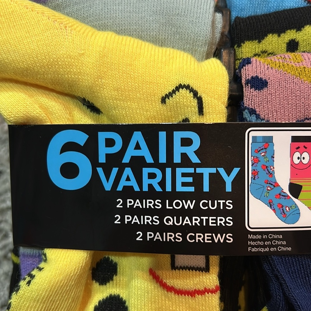 NEW 6 Pack SpongeBob SquarePants Socks 6-12 - Picture 2 of 8